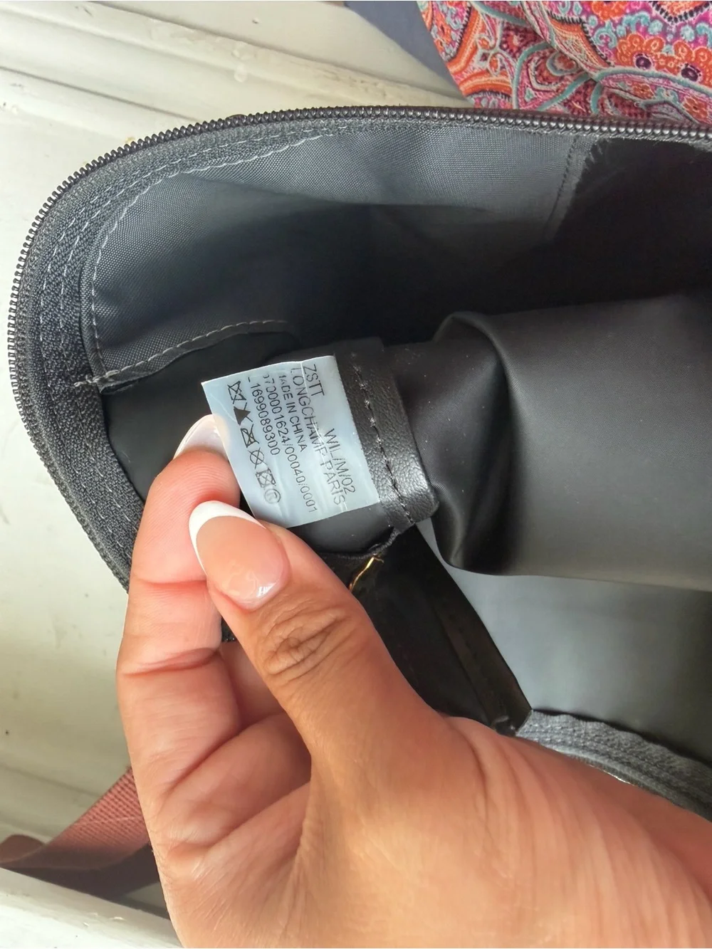 Long champ grey book bag with Brown Leather Trim